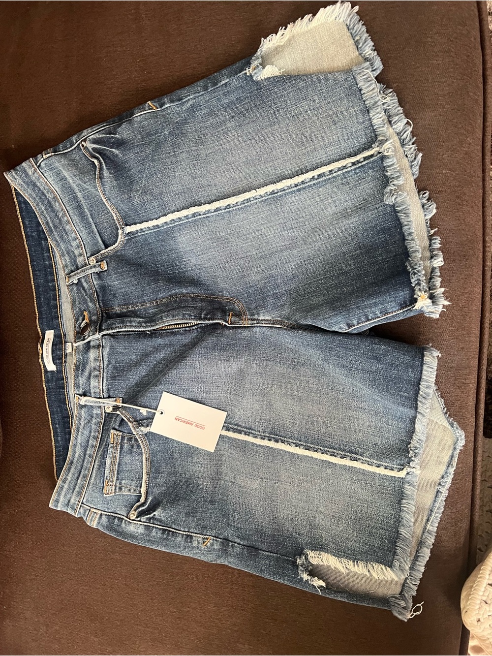 Good American Light Blue Frayed Hem Denim Shorts
